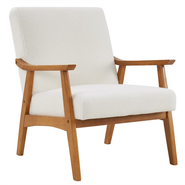 Solid Wood Armrest Simple Single Indoor Leisure Chair with Backrest In Beige