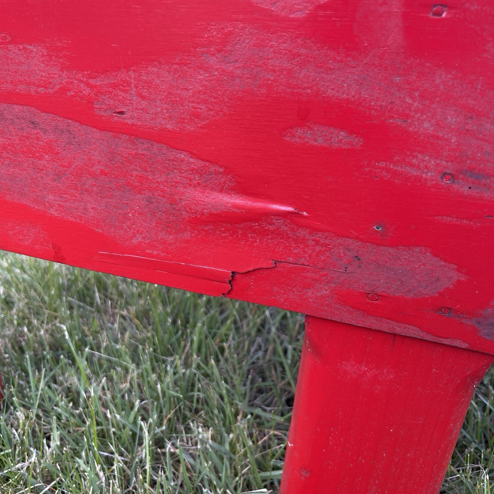 Vintage Red Wood Bench w/ Walnut Nut Cracker Attachment