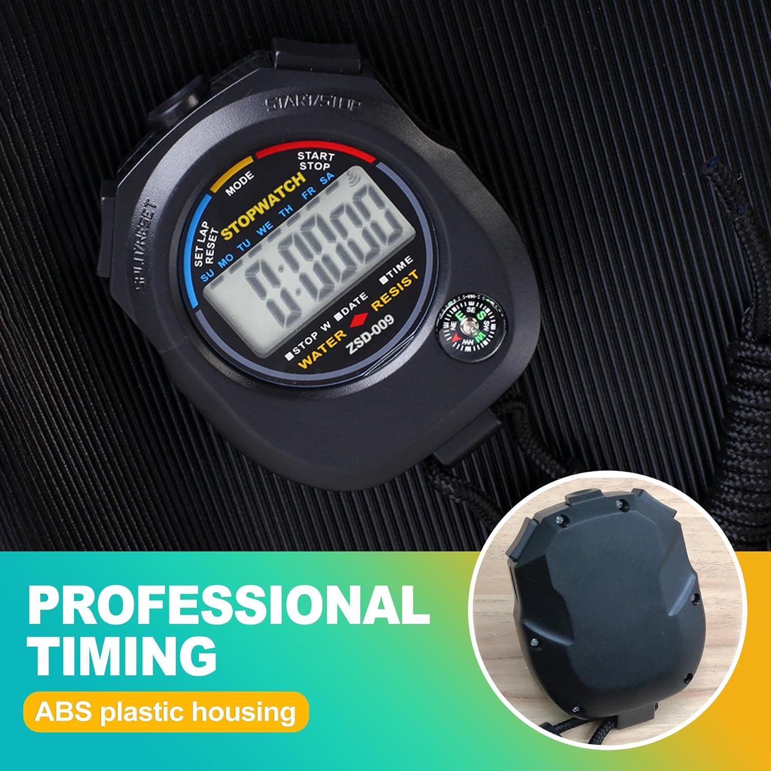 2 Pack Digital Stopwatch Timer: Large Display, 1/100 Sec Accuracy, Time/Date/Ala