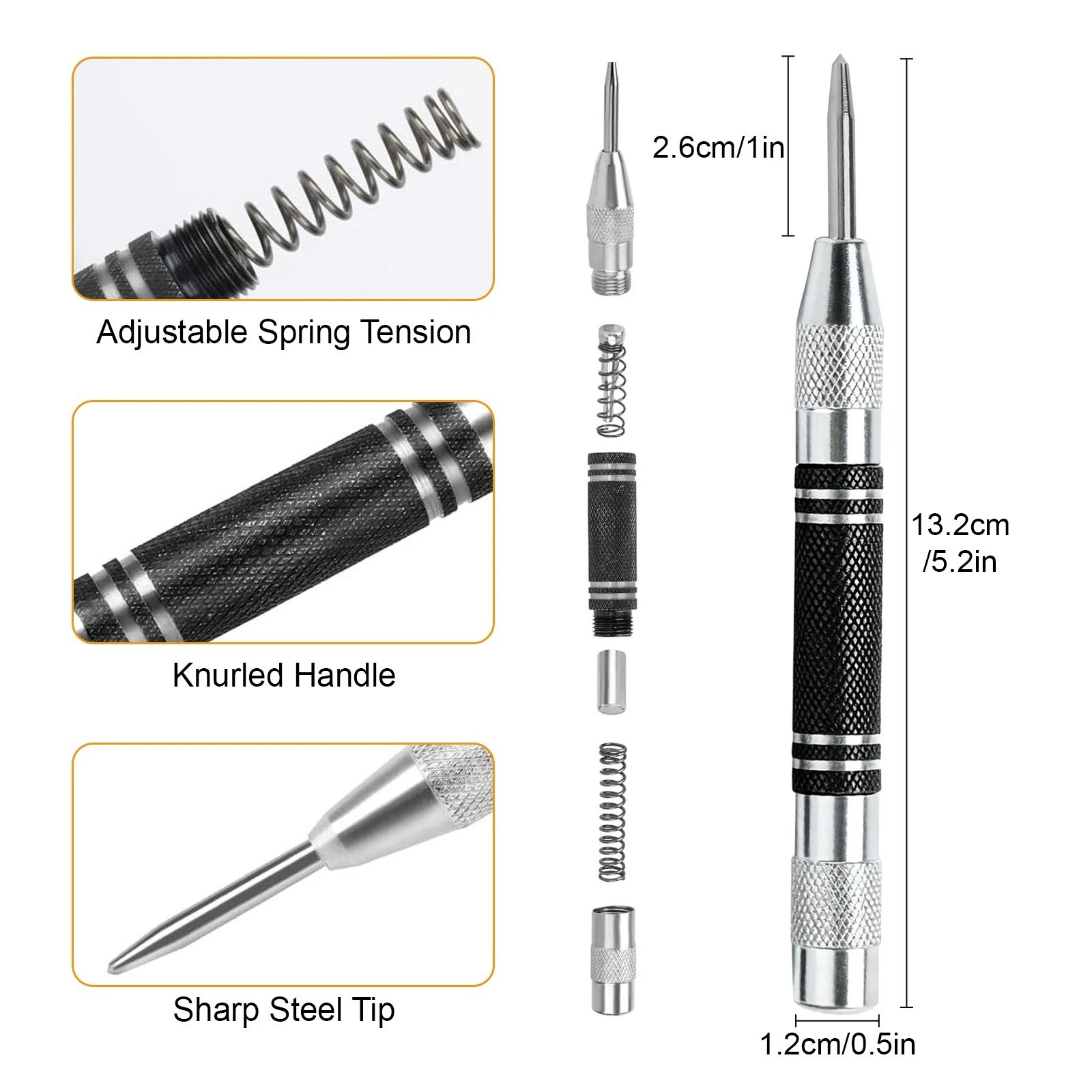 3 Piece Automatic Center Punch One Hand Action for Workshop Use DIY Projects