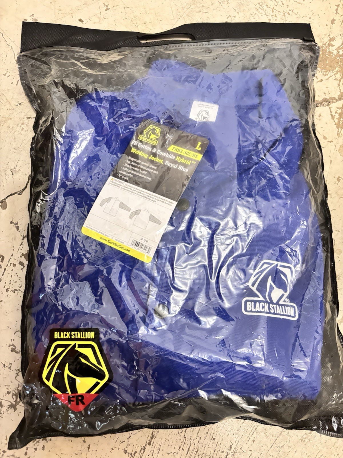 Black Stallion FRB9-30C/BS-XL FR  & Cowhide Hybrid Welding Jacket, Royal Blue,L