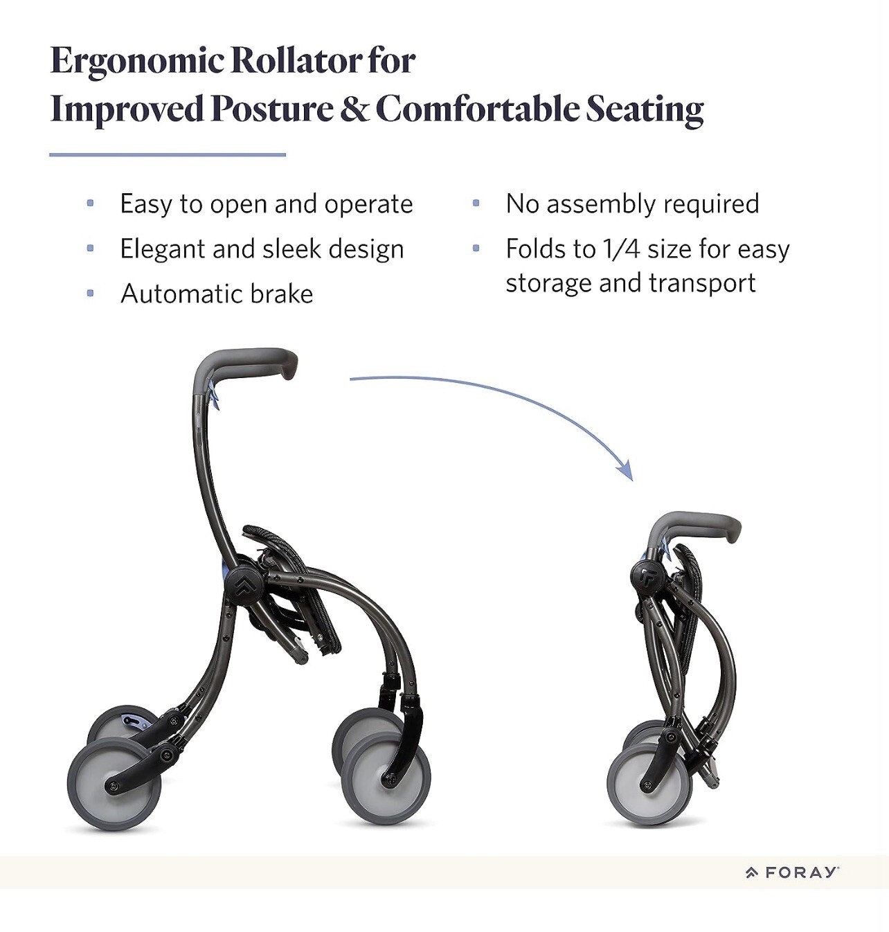 Foray Spring Rollator Easy Storage Unique Design Elderly Assist Walker