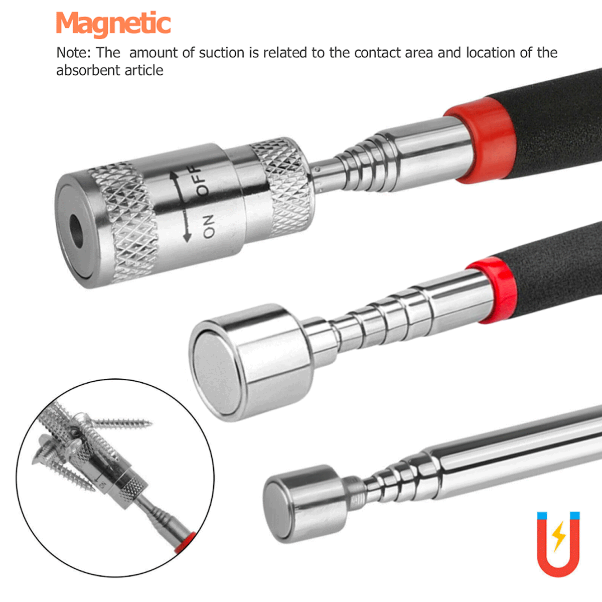 3pcs Magnet Pickup Tool Stick Telescoping Include 8 lb LED Light Grabber Extend