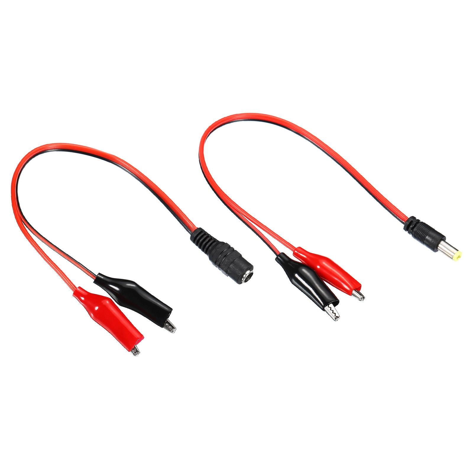 2Set DC 5.5 x 2.1mm Male Female Plug to Alligator Clip Cable Connector Black Red