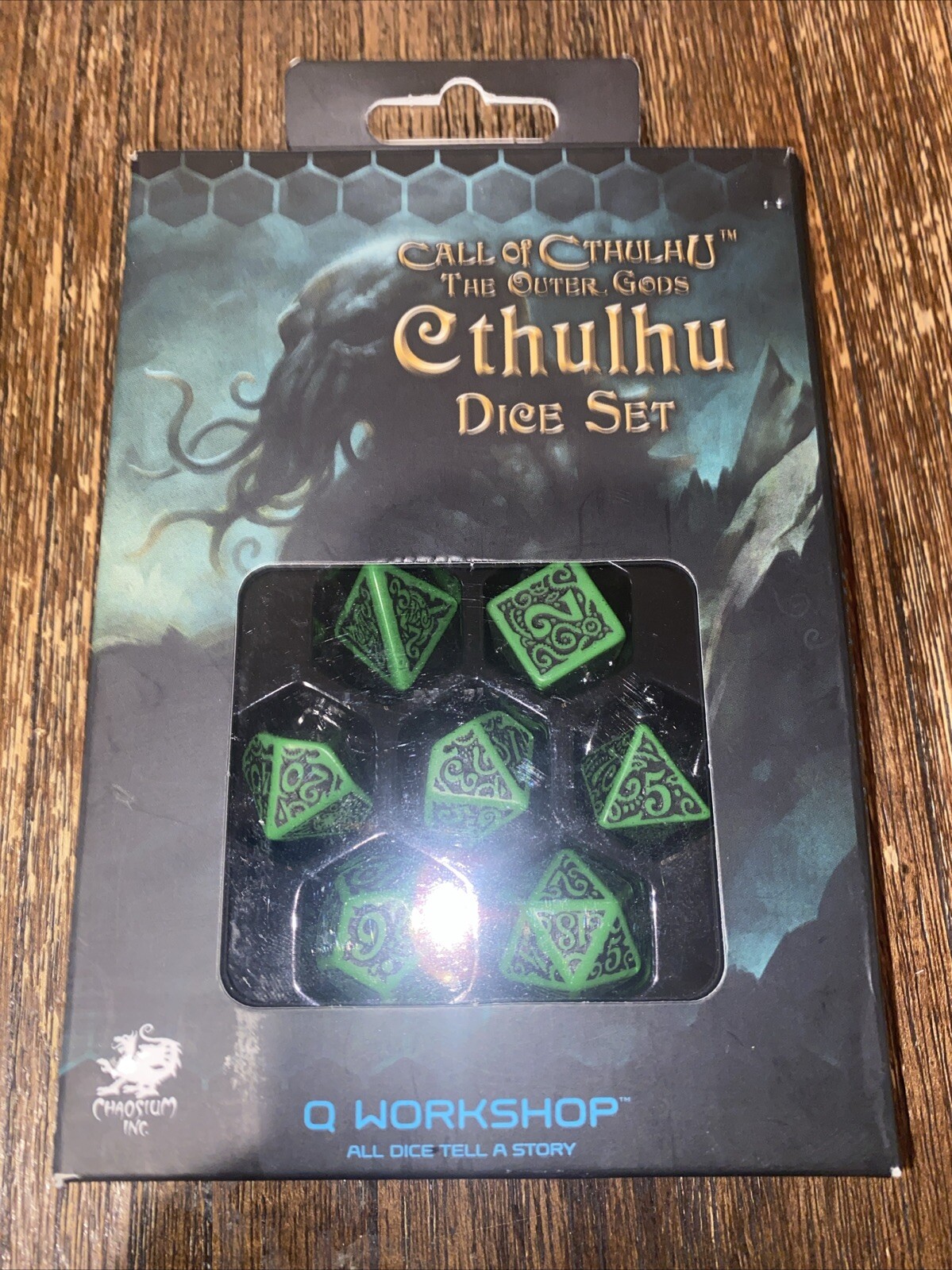 Q-Workshop Call Of Cthulhu Green & Black Roleplaying 7 Piece Dice Set