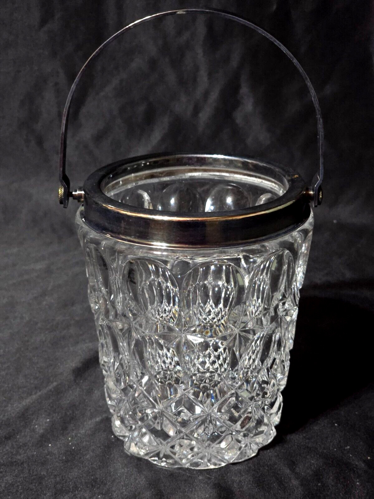 William Adams Crystal Ice Bucket Silverplate Rim Handle Italy 5.75"