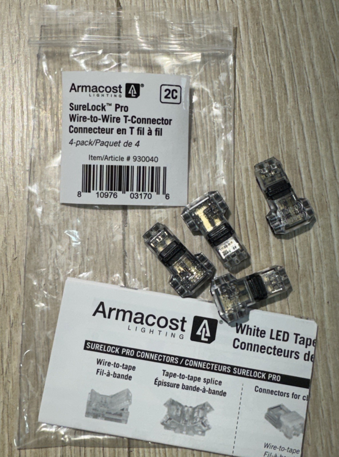 2 Pin LED Strip Light Wire to Wire T Connectors 4pk