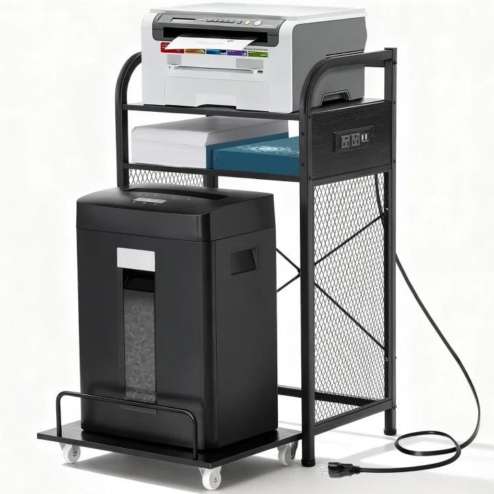 3-Tier Printer and Shredder Stand with Pull Out Shelf, 20" L x 14" W x 34" H