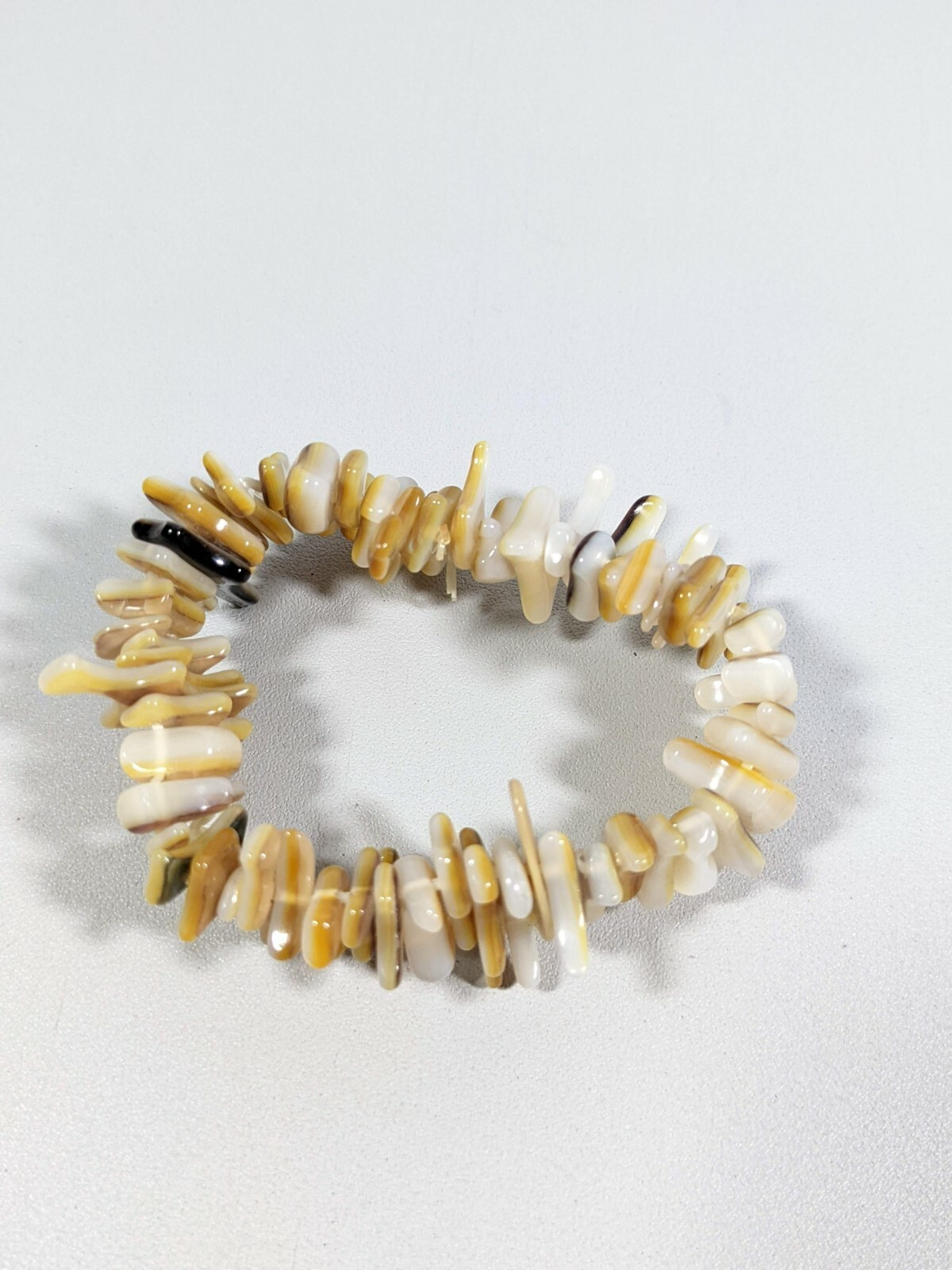 Artisan Polished Shell Branch Brown Ivory Color Pearlized Stretch Bracelet