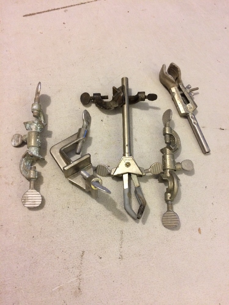 5 ASSORTED SCIENTIFIC LABORATORY CLAMPS