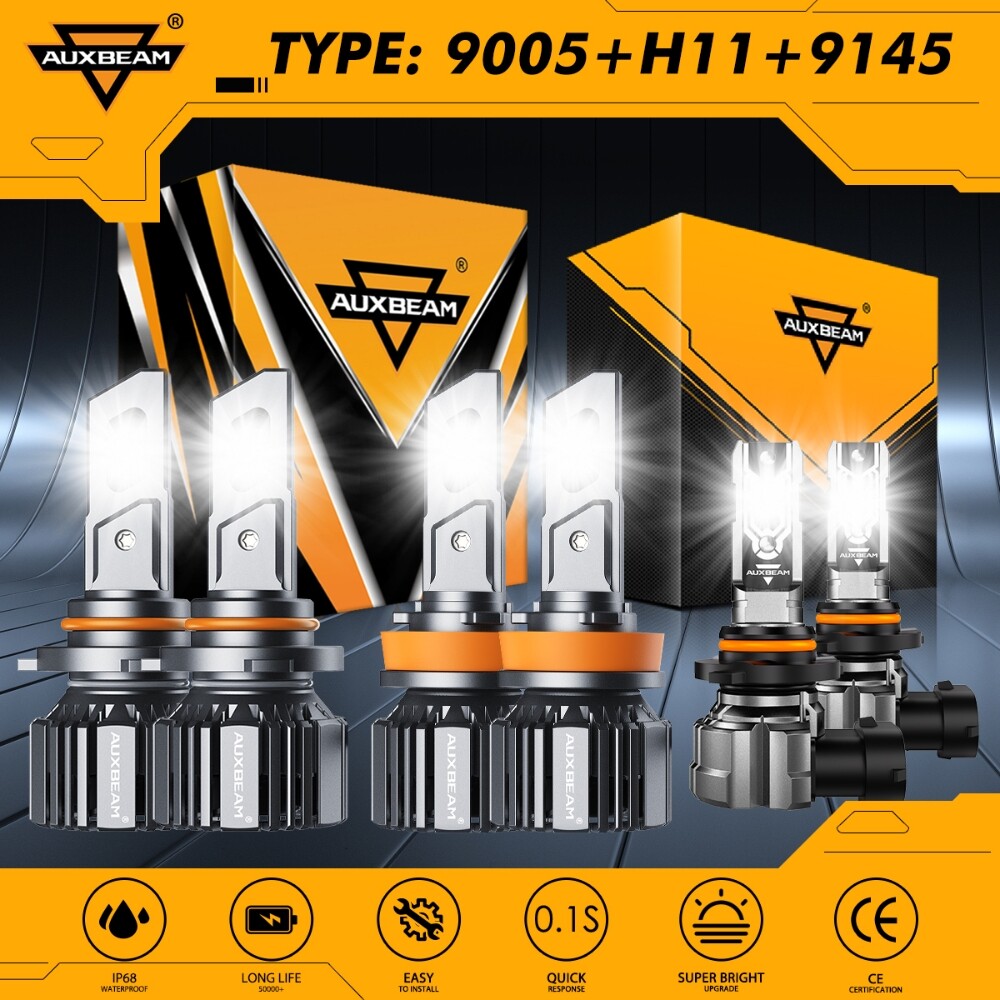 AUXBEAM 9005+H11+9145 Combo LED Headlight Fog Kit 6500K For Ford F-150 2015-2024