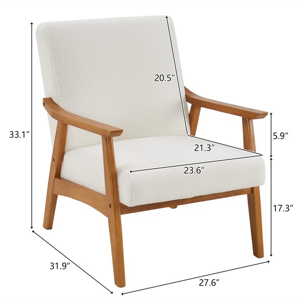 Solid Wood Armrest Simple Single Indoor Leisure Chair with Backrest In Beige