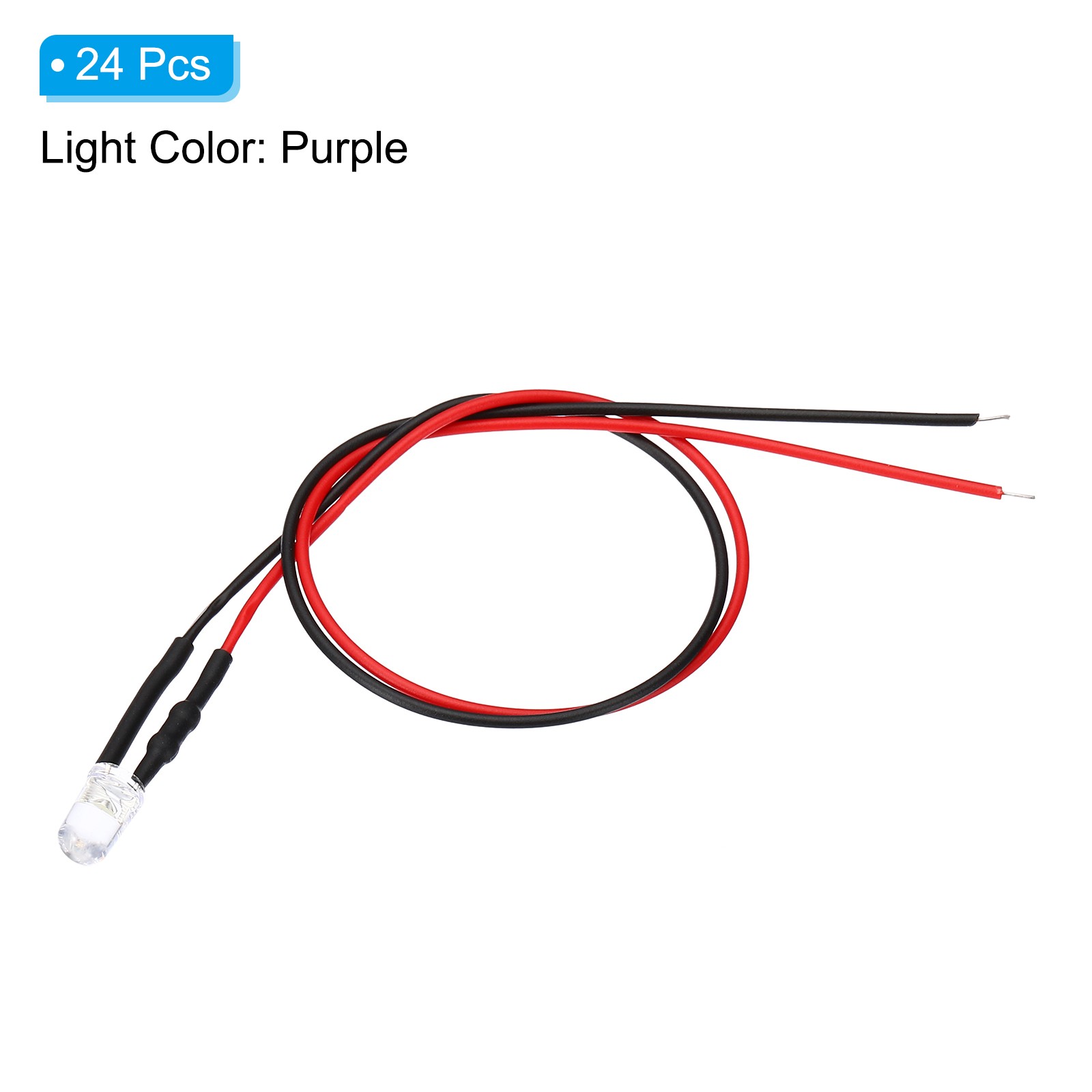 5mm LED Diode Light, 24 Pcs 9-12V DC Pre Wired Mini LED Lights, Purple