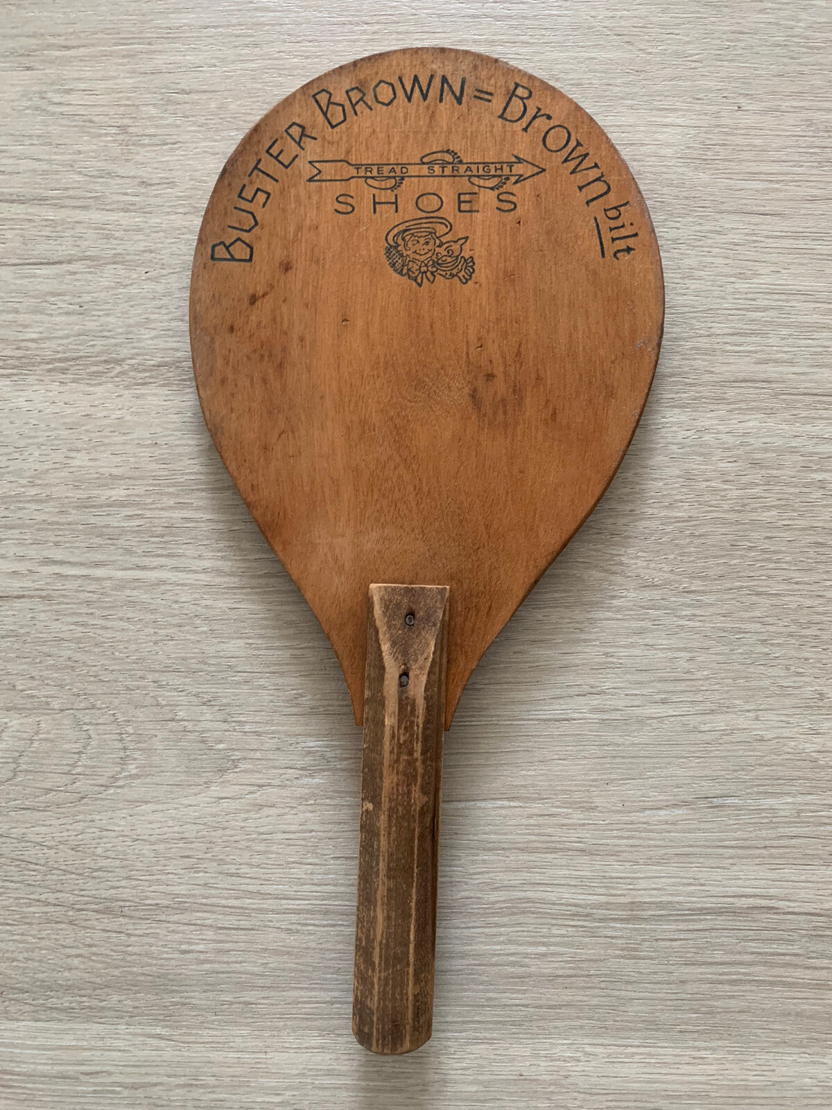 VTG BROWN BILT SHOES BUSTER BROWN WOOD PADDLE RAQUETBALL PICKLEBALL PING PONG