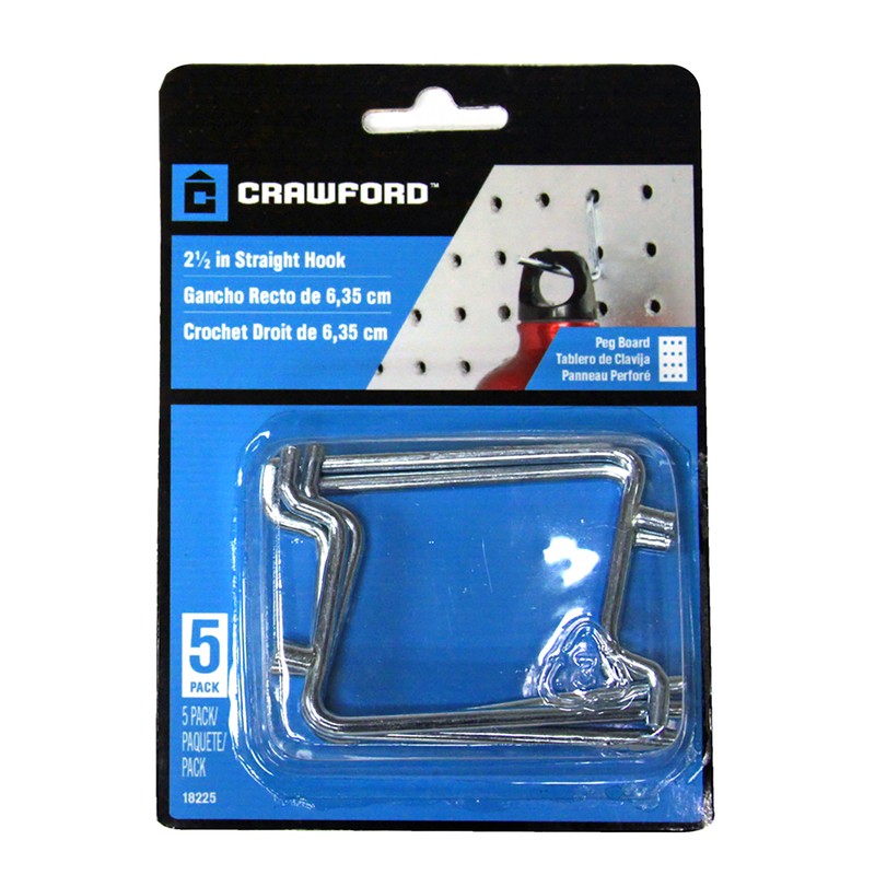 Crawford 18225 Silver Chrome Peg Hook for 1/8 and 1/4 in. Pegboard 2.5 L in.
