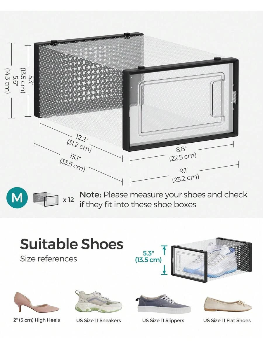 Shoe Boxes 12 Stackable Transparent Plastic Closet Storage Sneakers Fit
