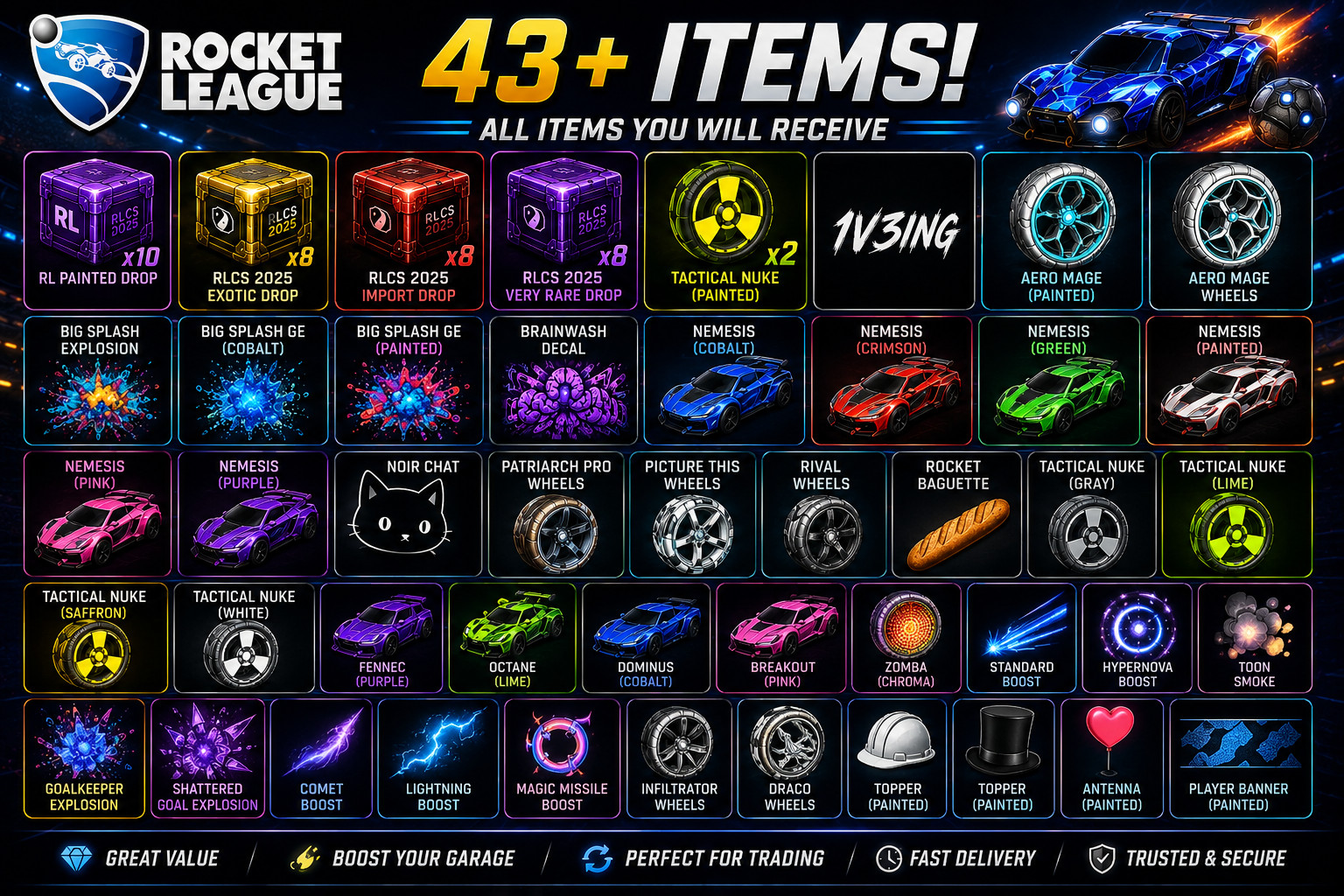 Rocket League Twitch Drops | 50 Items | RLCS 2025 Drops, Painted Cars & More