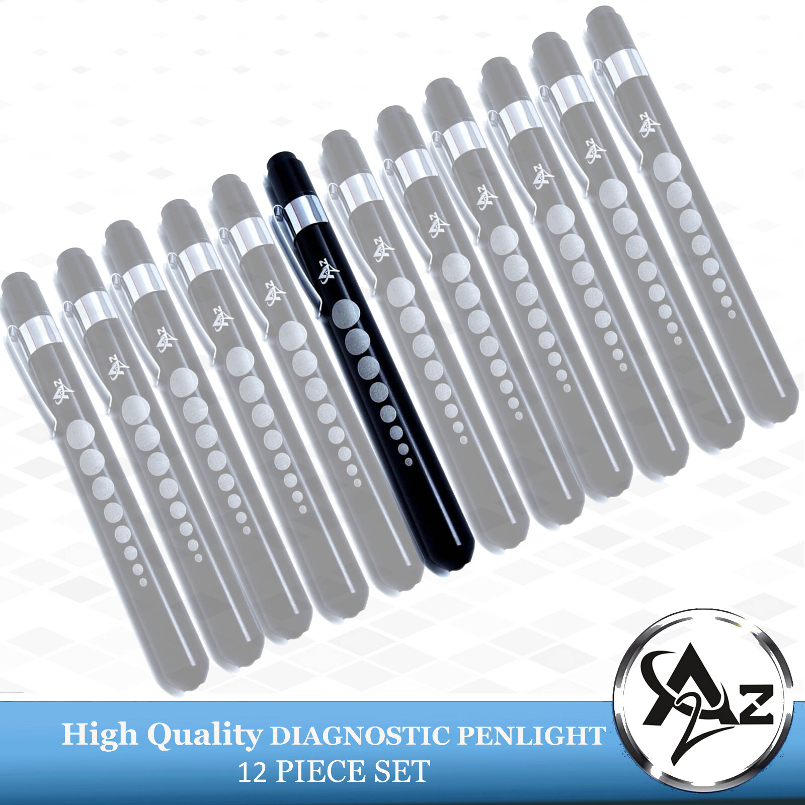 BLACK Reusable LED Penlight w/ Pupil Gauge NURSE Medical Student First Aid-12/pk