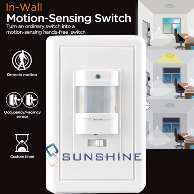Auto On/Off Sensor Switch Motion Infrared PIR Occupancy Vacancy Wall Lamp Switch