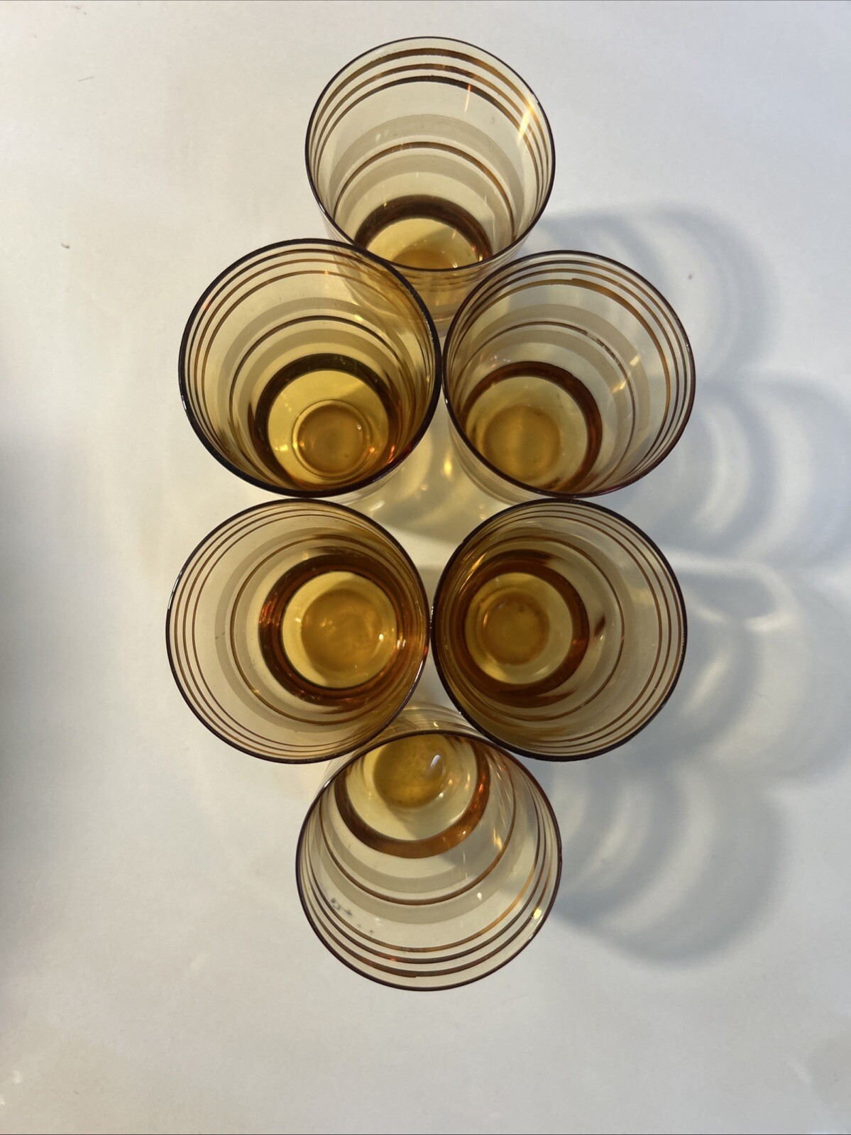 Six Vintage Shot Glasses Amber Glass EUC MCM