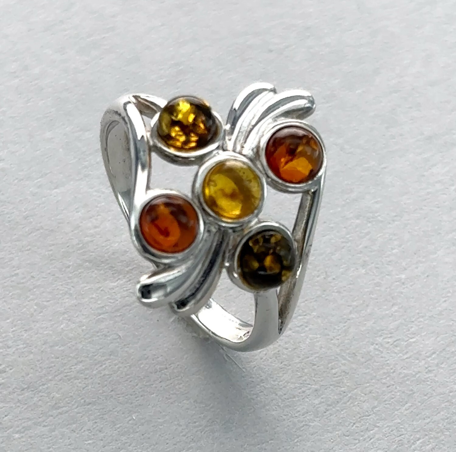 Multi-Color BALTIC AMBER Ring - 925 STERLING SILVER Poland #3e