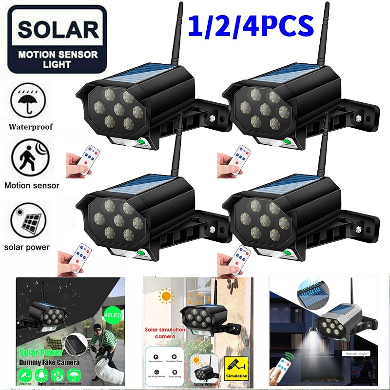 1-4x Solar Power Security Camera Fake Waterproof LED Light Surveillance Outdoor