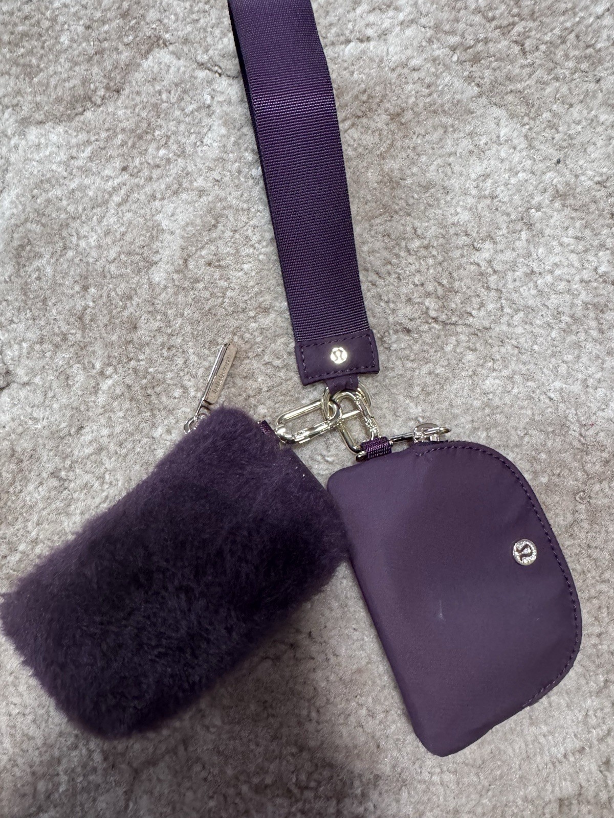 Lululemon Purple Wristlet 2 Piece Set for Women with Strap and Faux Fur Accent