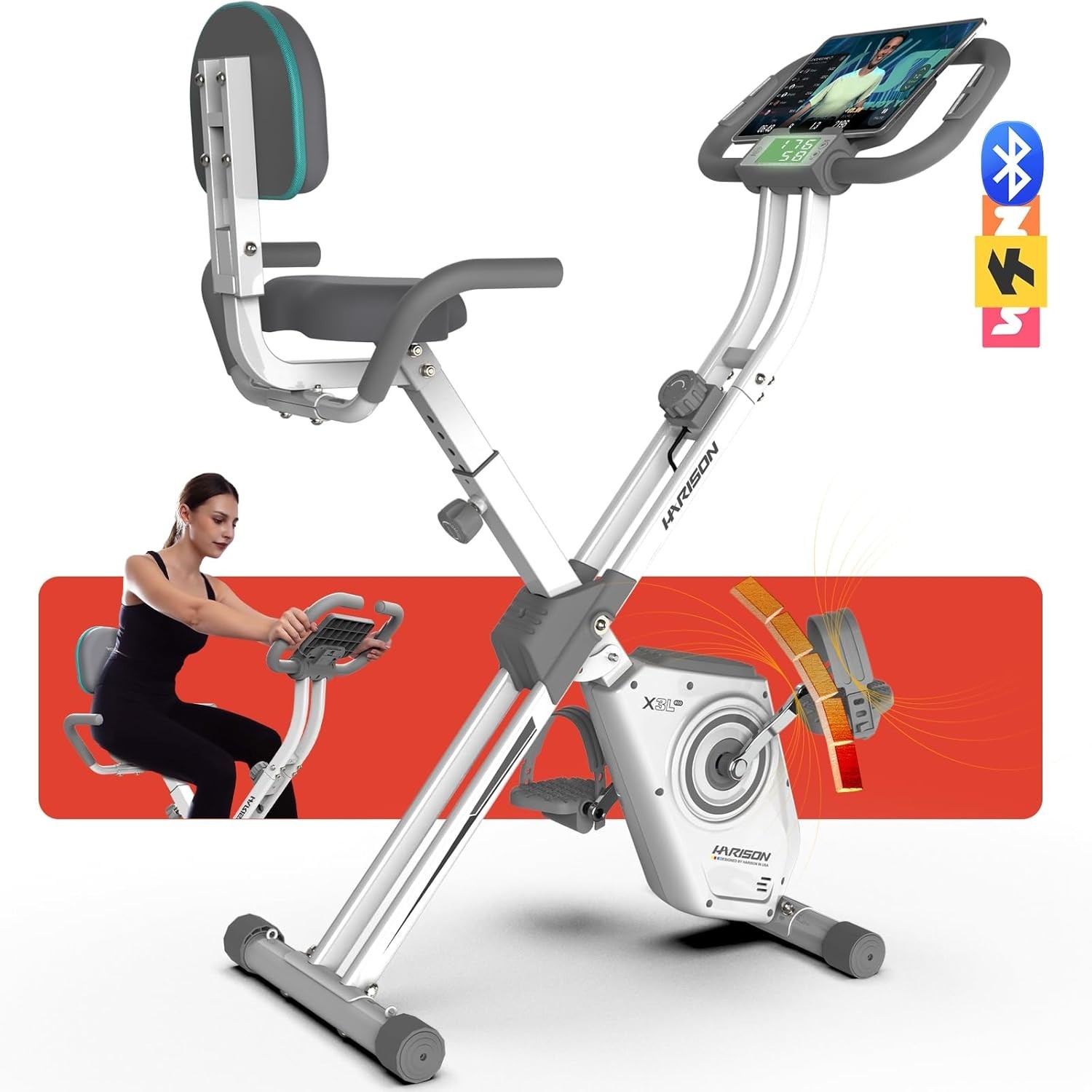 HARISON Folding Exercise Bike 350 LBS Capacity,Magnetic X-Bike with LCD Monitor