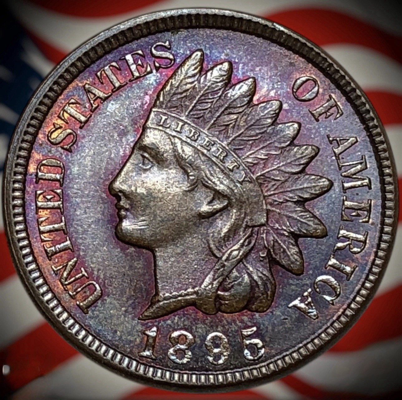 1895 indian head penny ICG MS 65 RB. Beautiful Blueberry Toning