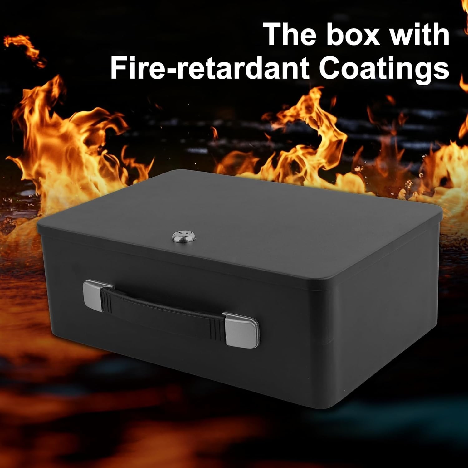Fireproof Document Box with Key Lock, Portable Metal Safe Box with Carrying H...