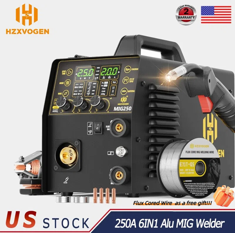 6in1  Alu MIG Welder + Flux Cored Wire Lift TIG Stick Dual Voltage MIG Spot 250A