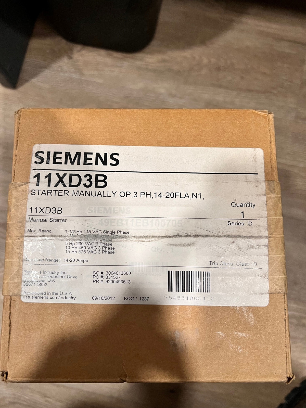 Siemens 11XD3B-NIB Manual Starter 3PH 14-20FLA