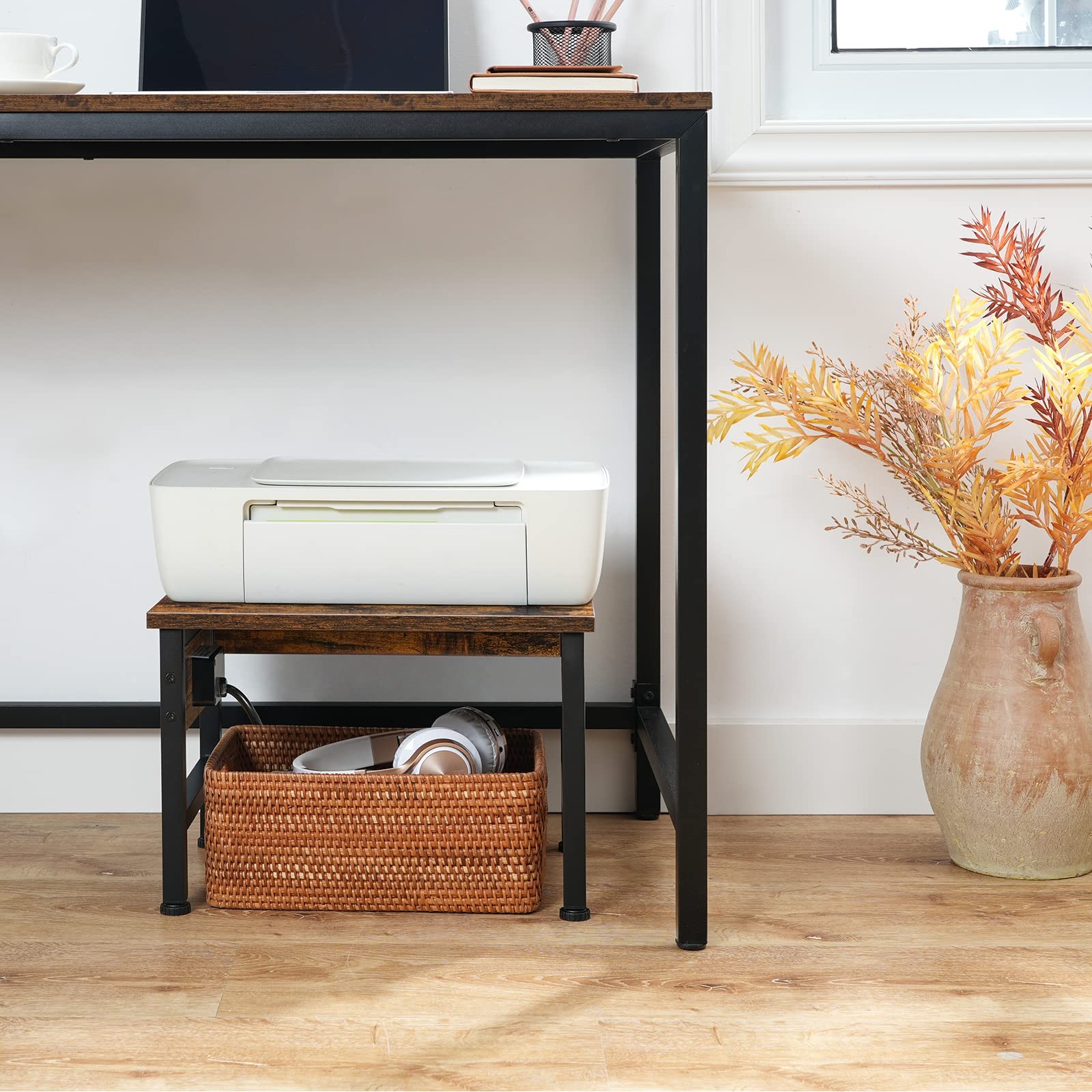 HOOBRO Printer Stand for Desk, 15.7'' x 11'x 11.2'', Rustic Brown + Black