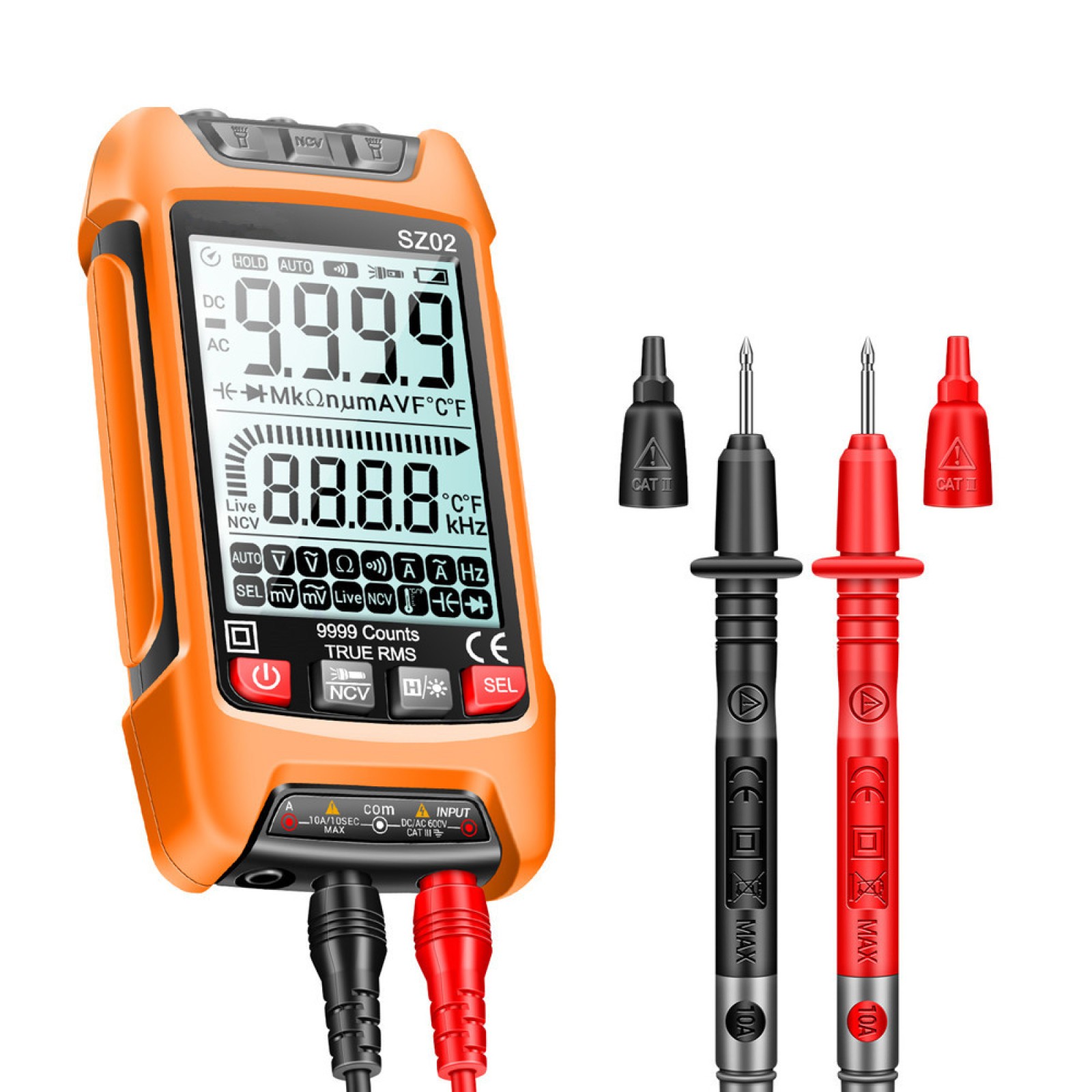 Digital Multimeter 9999 Counts True RMS Auto Electrical Capacitance Meter Temp,
