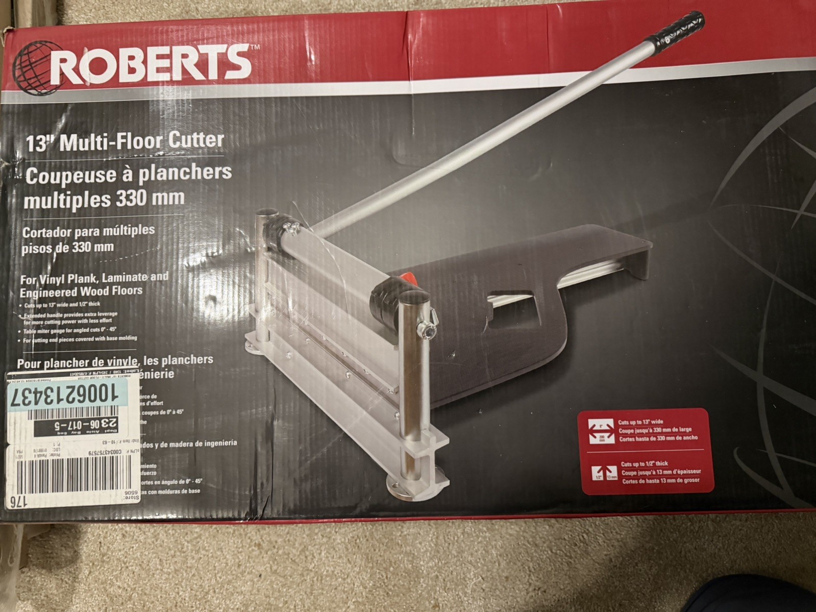 ROBERTS 13" Multi-Floor Cutter with 0 to 45 Degree Miter Guide & 28 1/2 Handle
