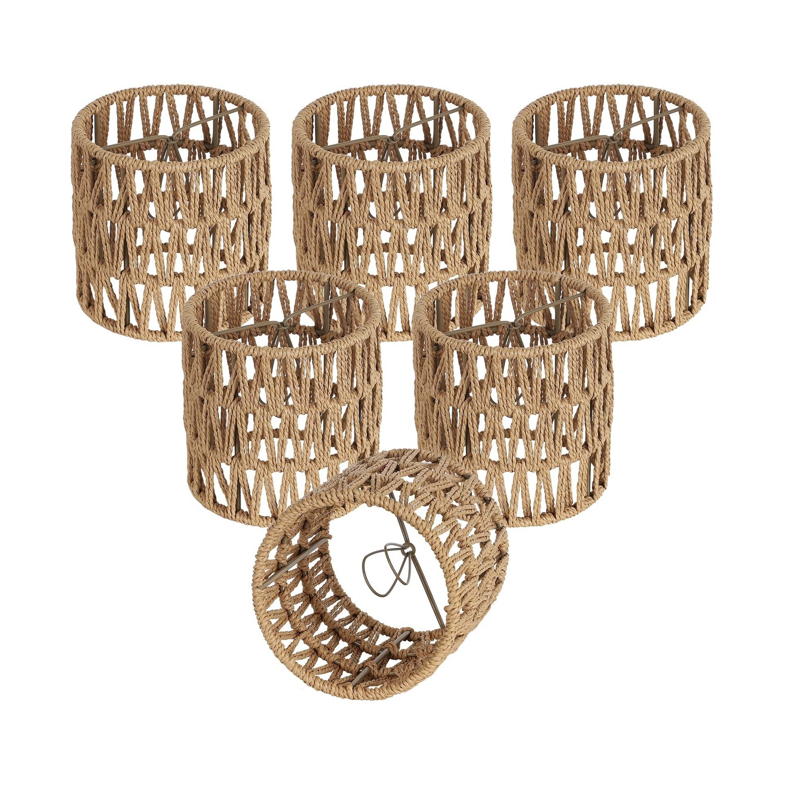 5.0 x 5.0in Chandelier Shades Set of 6, Small Rattan Lamp Shades Clip on Bulb...