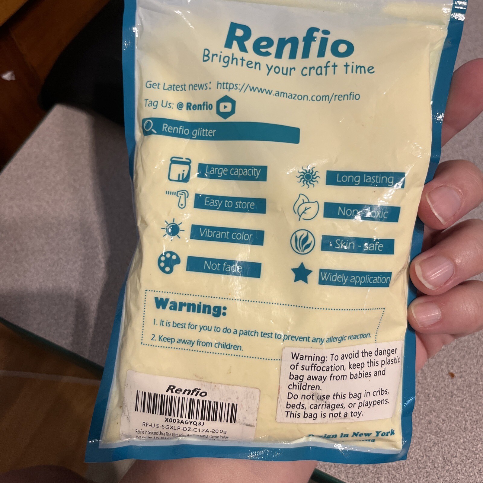 Renfio Ultra FIne Glitter Powder Crafts Slimes, Body Art, 3.5oz, Lemon Yellow