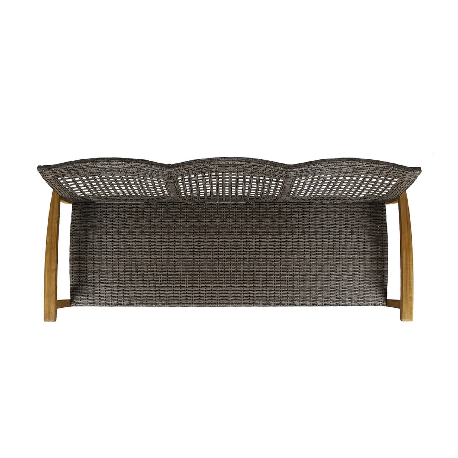 Wooden 3-Seater Sofa with Classic Wicker Design and Iron Accents -