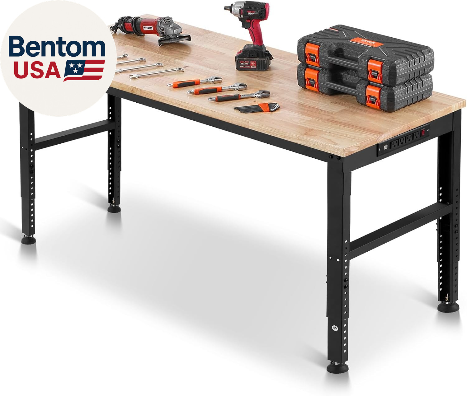 Adjustable Workbench, 2000 Lbs Capacity, 61 X 20-Inch Heavy Duty Work Bench with