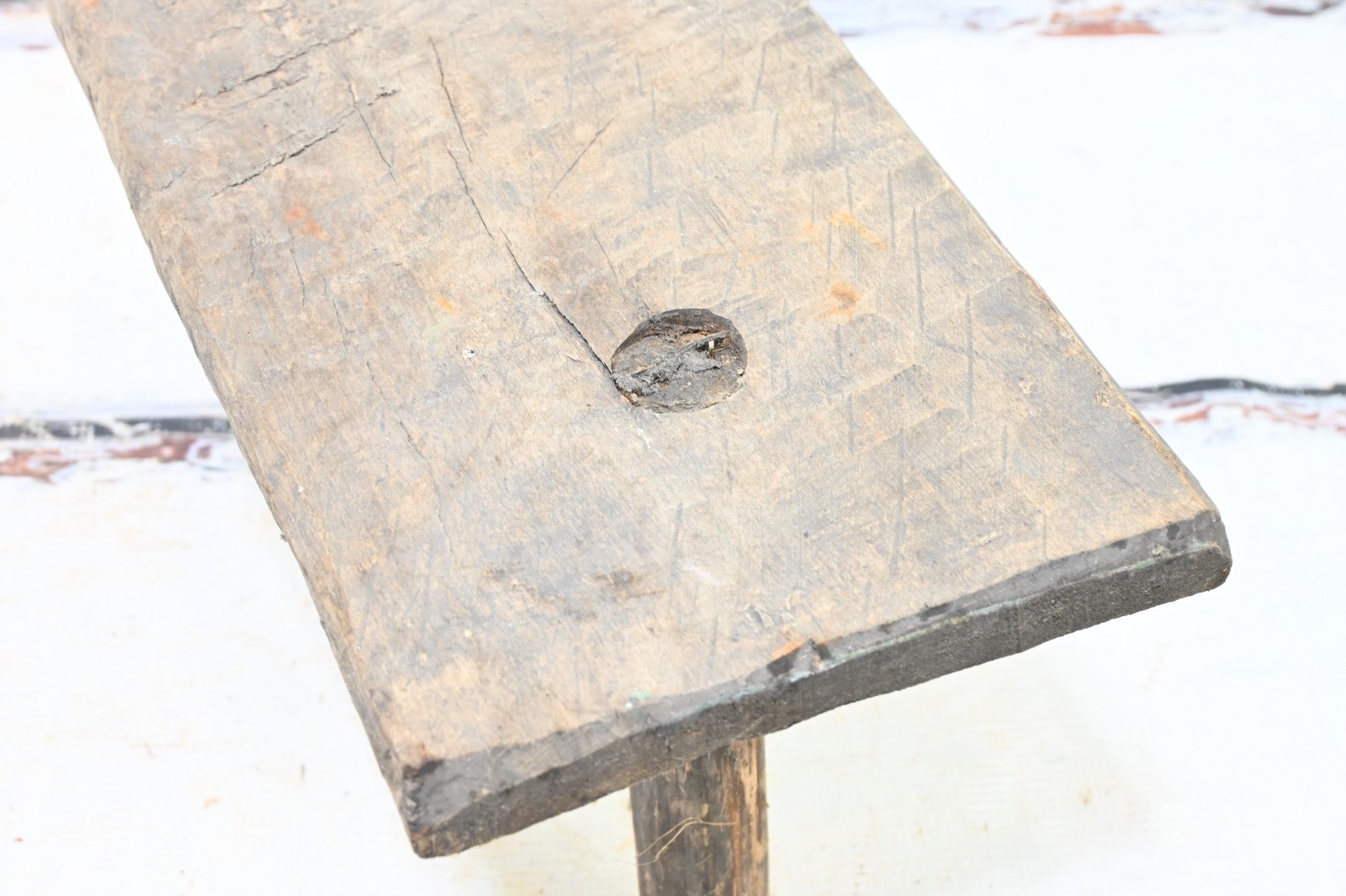 Antique . Primitive Handmade Wood Stool Milking Stool 3 Leg Barn Stool #4