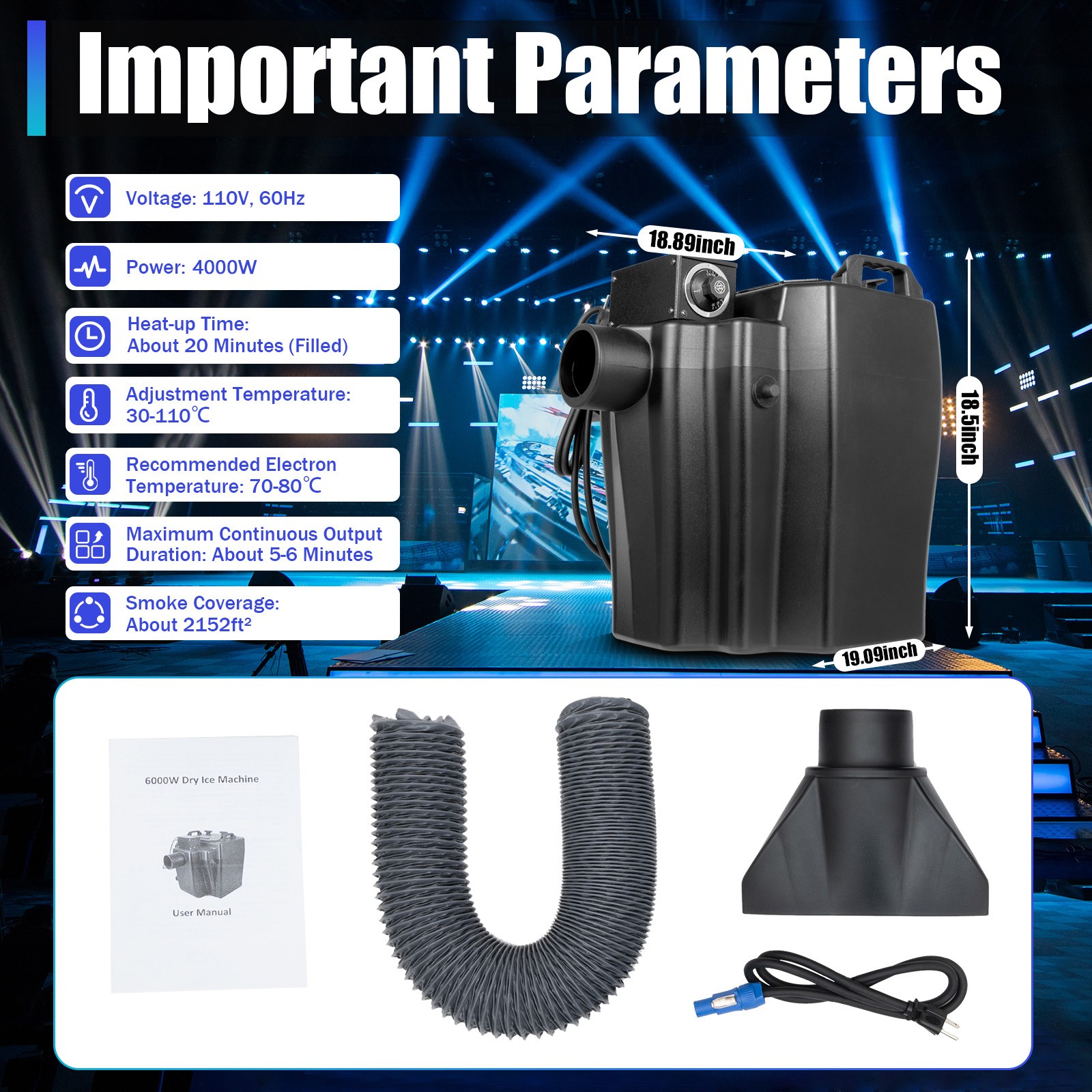 4000W Dry Ice Fog Machine Low Lying Smoke Machine Stage Effect For Wedding Party