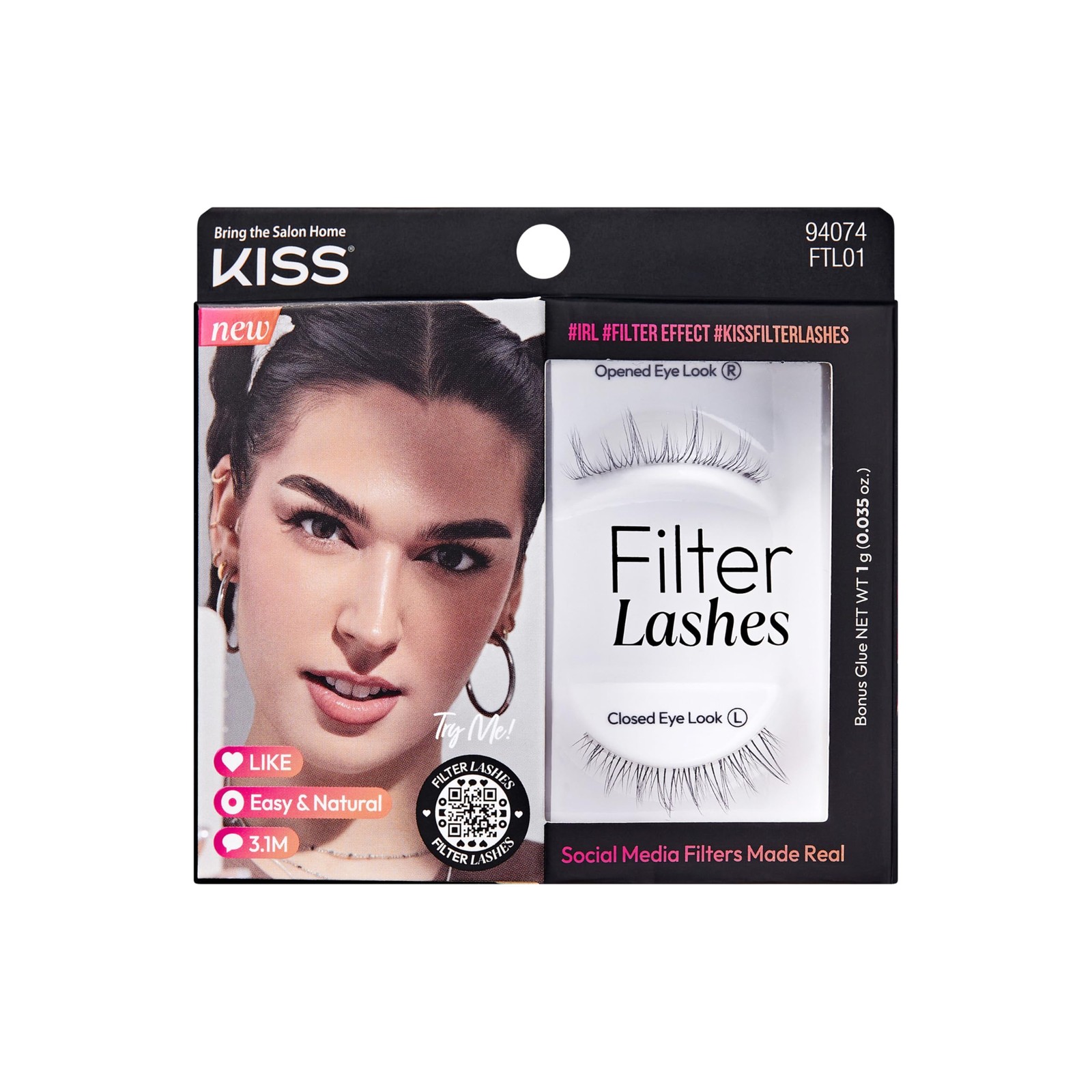 KISS Filter Lashes, AI-Inspired Cat Eye False 1 pair (Pack of 1), Black