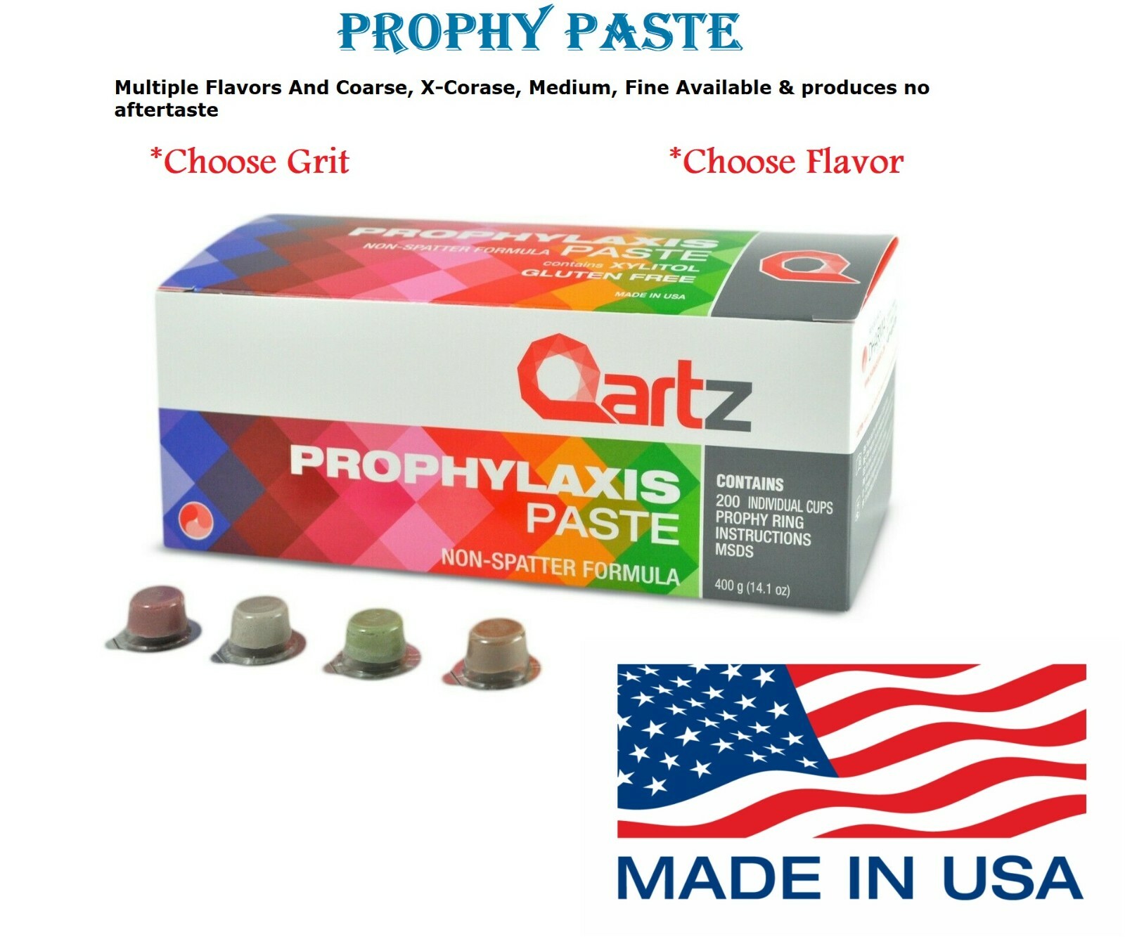 Quartz Prophy Paste Non-Splatter Formula w/ Xylitol (200 cups/ Box) x  1 Box