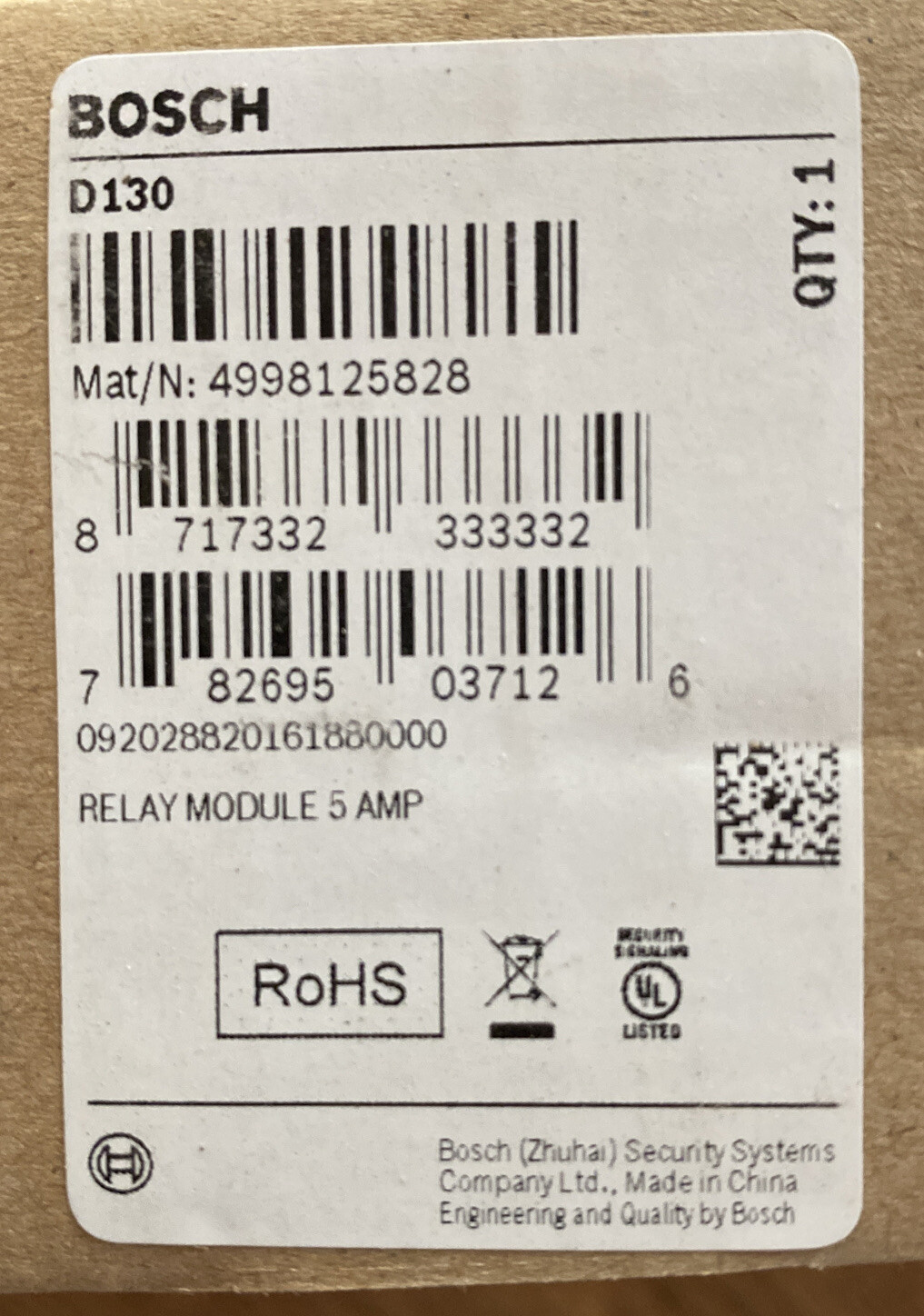 NEW Bosch D130 Relay Module 5 Amp 4998125828