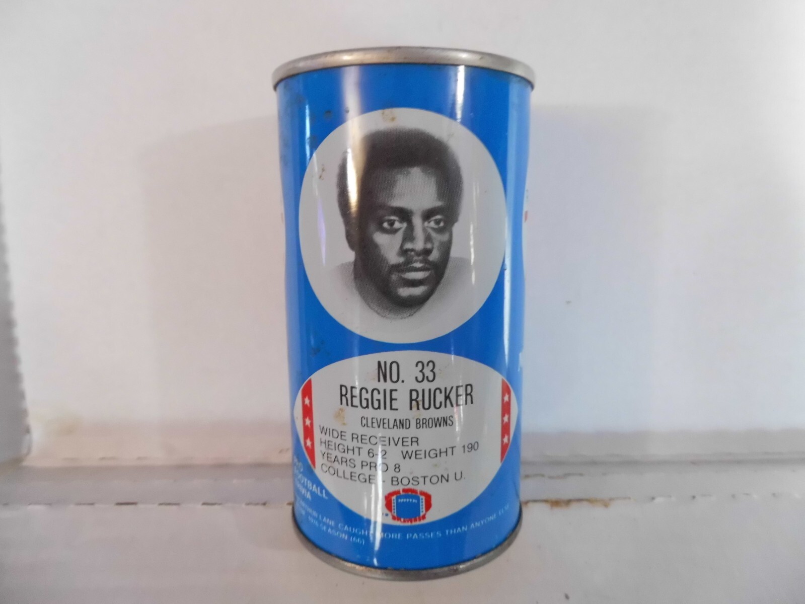 ROYAL CROWN RC COLA NFL CLEVELAND BROWNS REGGIE RUCKER SODA CAN~#33