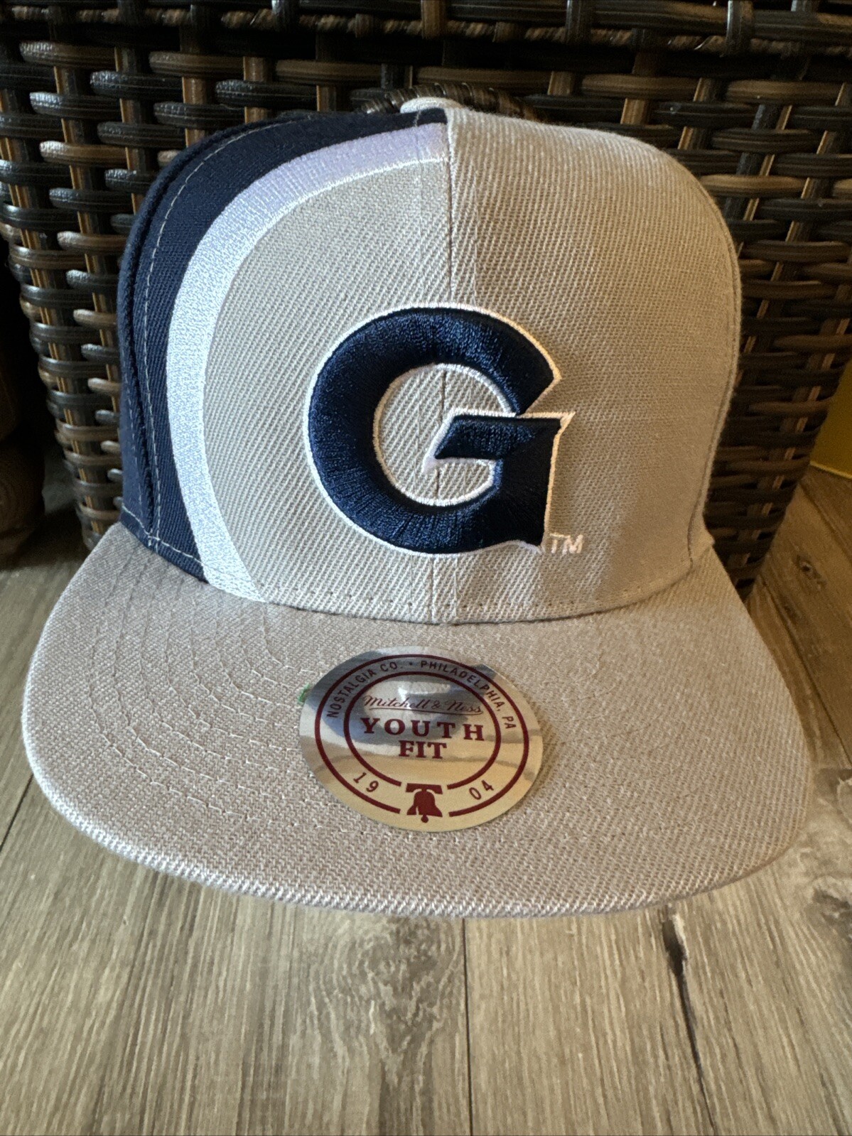 Mitchell & Ness Georgetown Hoyas Varsity Letter Navy Youth Snapback Hat Cap NEW