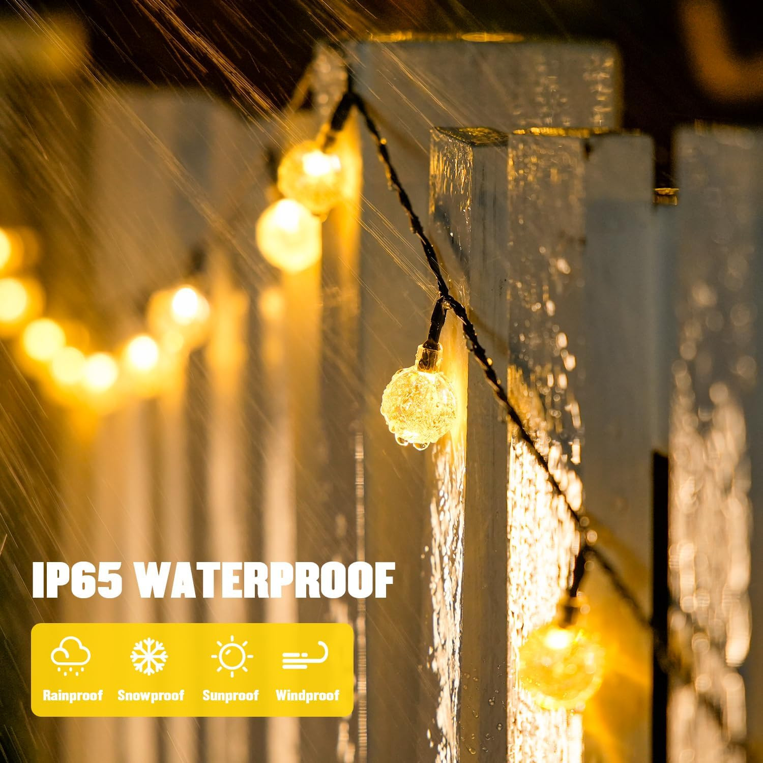 2 Pack Solar String Lights Outdoor, 60 LED, Crystal Globe | Outdoor Waterproof,
