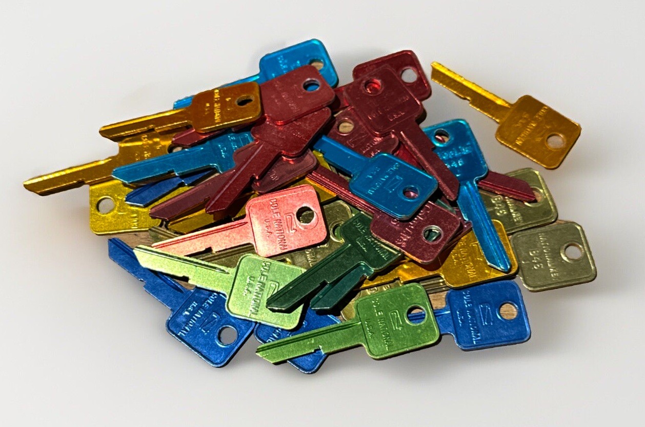 Cole National Color Lot B46 J Key vintage blank, uncut, aluminum locksmith, USA