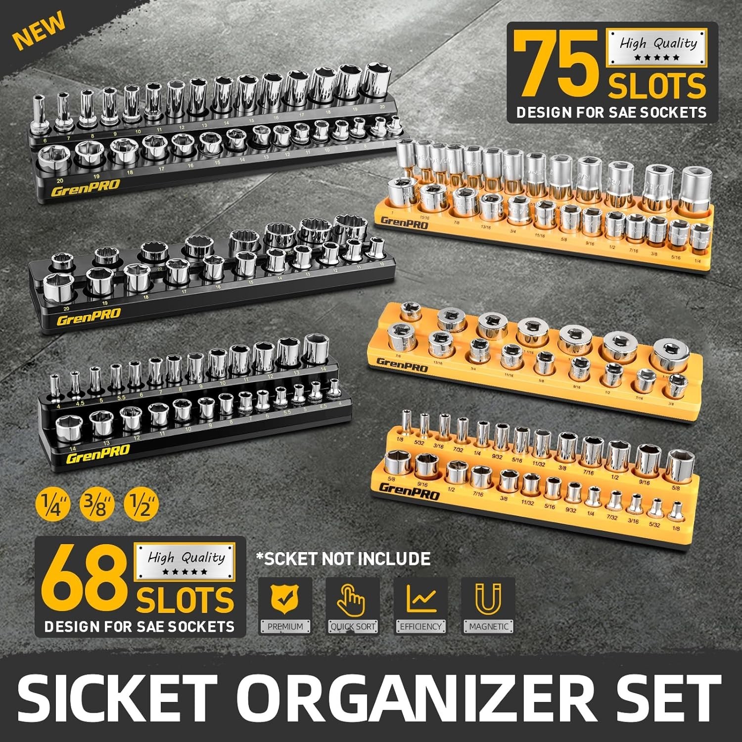 Strong Magnetic Socket Organizer Set - 6pc for Efficient Tool Management