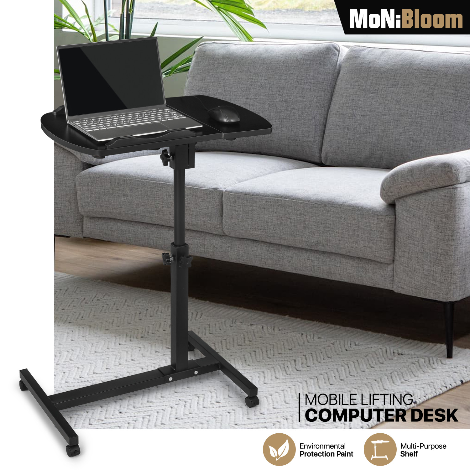 [ROLLING SWIVEL LAPTOP DESK]Stand Up Workstation Adjustable Height & Angle Table